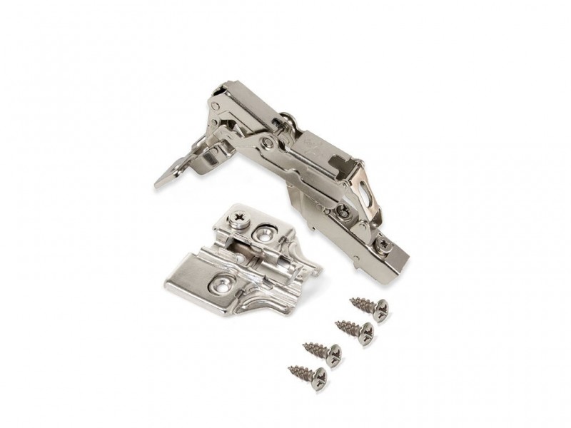 Cerniere mezzo collo X91 165 gradi con chiusura soft e basette a vite, altezza 0, Acciaio, Nichelato
